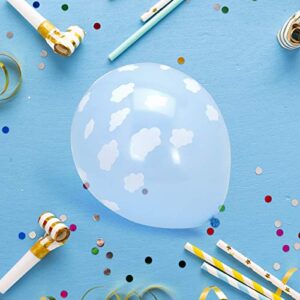 Bastex 10 White Cloud Latex Balloons. Blue Sky Printed Balloon for Baby Shower, Birthday Party and More