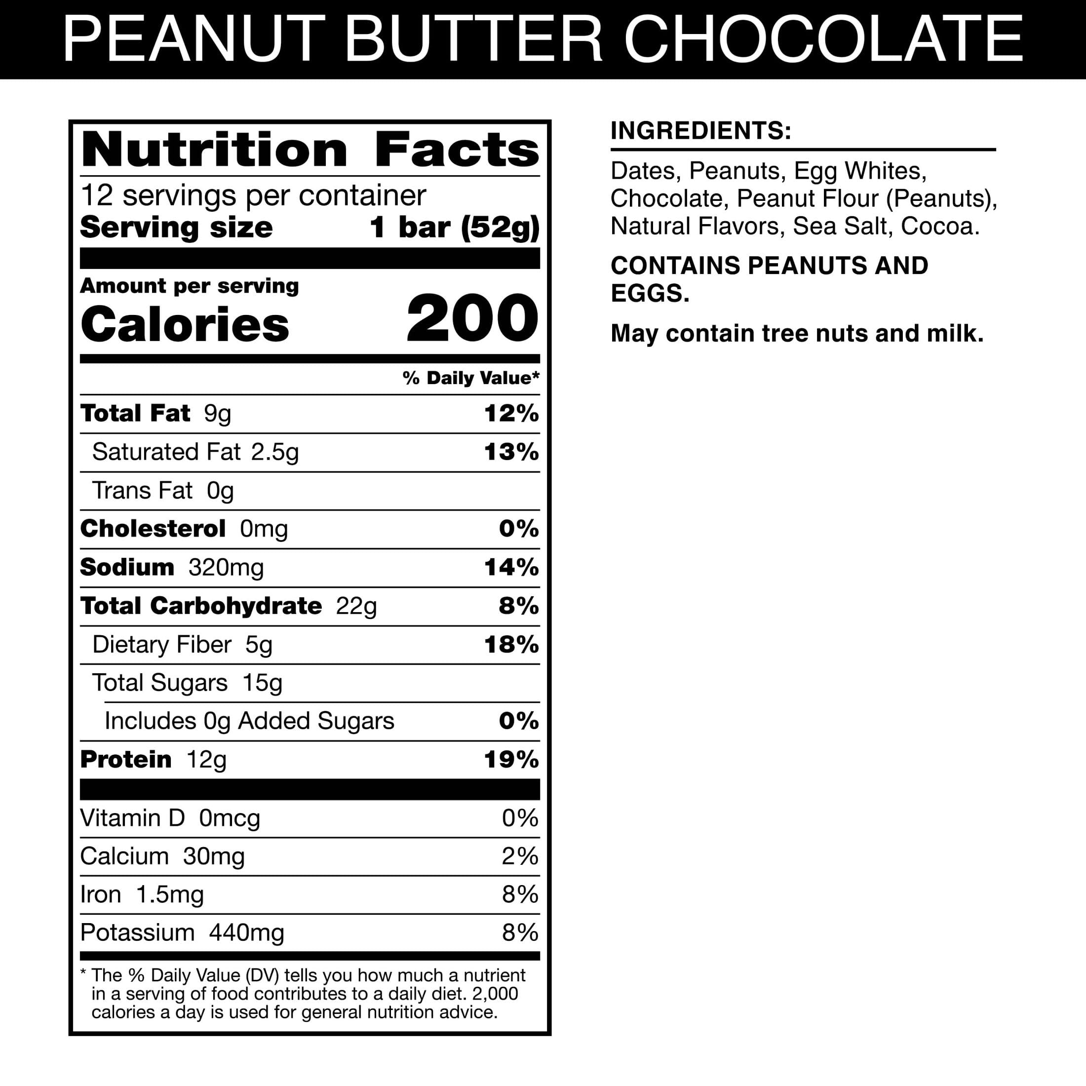 RXBAR Protein Bars, Protein Snack, Snack Bars, Peanut Butter Chocolate, 22oz Box (12 Bars)