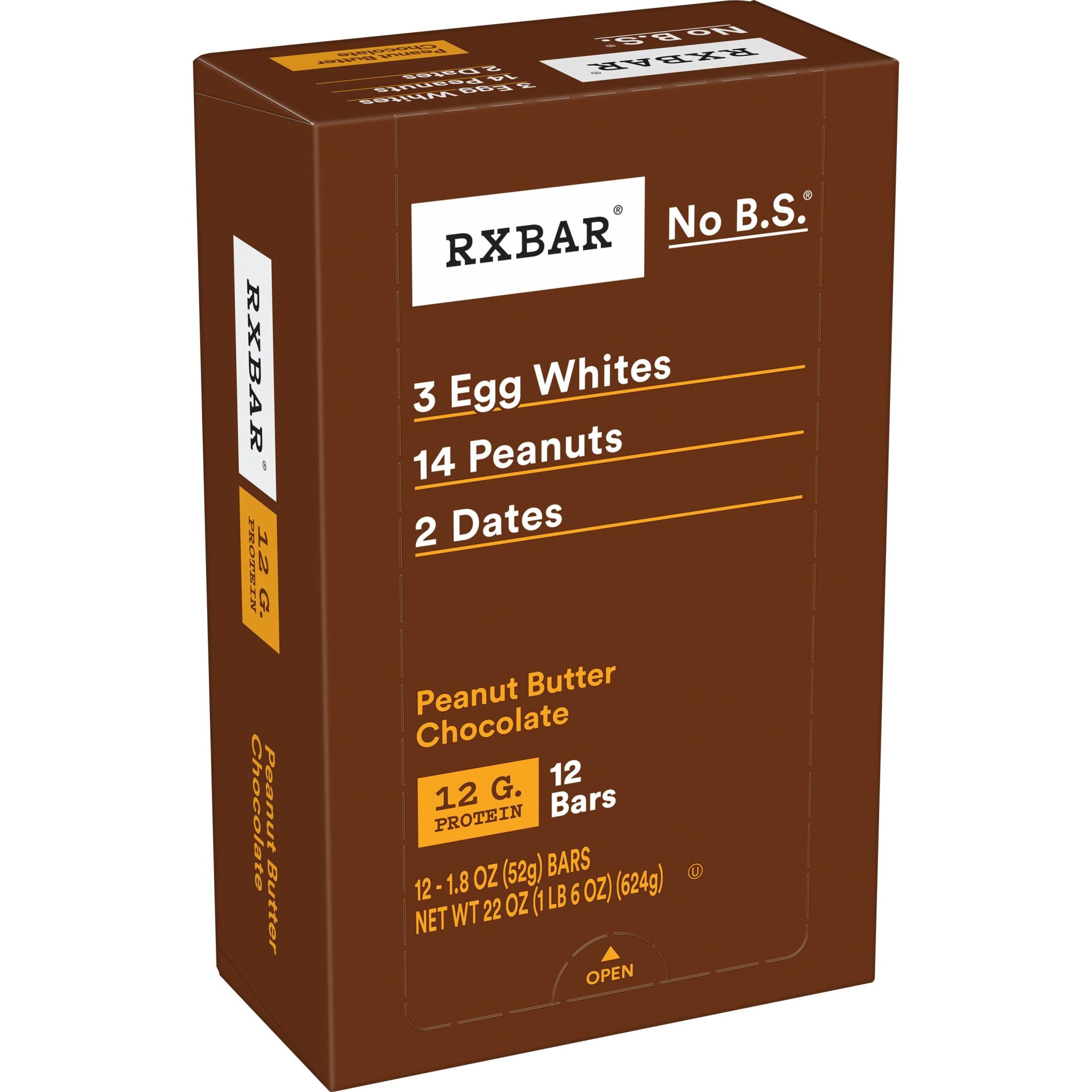 RXBAR Protein Bars, Protein Snack, Snack Bars, Peanut Butter Chocolate, 22oz Box (12 Bars)