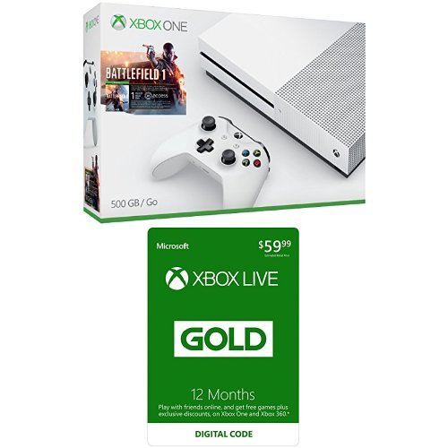 Xbox One S 500GB Console - Battlefield 1 + Xbox Live 12 Month Gold Membership Bundle