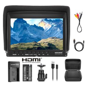 neewer f100 7 inch camera field monitor hd video assist slim ips 1280x800 hdmi input 1080p with 2600mah li-ion battery/usb charger，carrying case for dslr cameras, stabilizer, film video making rig