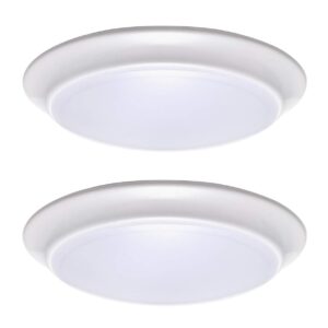 LIT-PaTH LED Flush Mount Ceiling Lighting Fixture, Dimmable 7 Inch 11.5W 900 Lumen, Aluminum Housing Plus PC Cover, Damp Location Rated for Bathroom, 5000K, 2-Pack