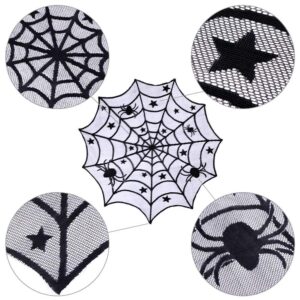 OurWarm 40-Inch Black Spider Lace Table Topper Cloth, Round Polyester Halloween Tablecloth for Halloween Table Decorations