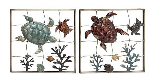 Deco 79 Metal Turtle Wall Decor, Set of 2 20"W, 20"H, Multi Colored