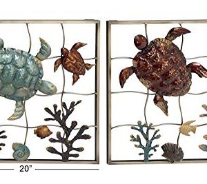 Deco 79 Metal Turtle Wall Decor, Set of 2 20"W, 20"H, Multi Colored