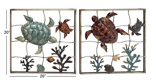 Deco 79 Metal Turtle Wall Decor, Set of 2 20"W, 20"H, Multi Colored