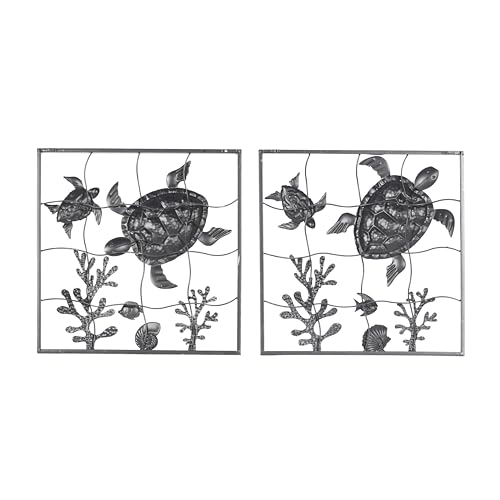 Deco 79 Metal Turtle Wall Decor, Set of 2 20"W, 20"H, Multi Colored