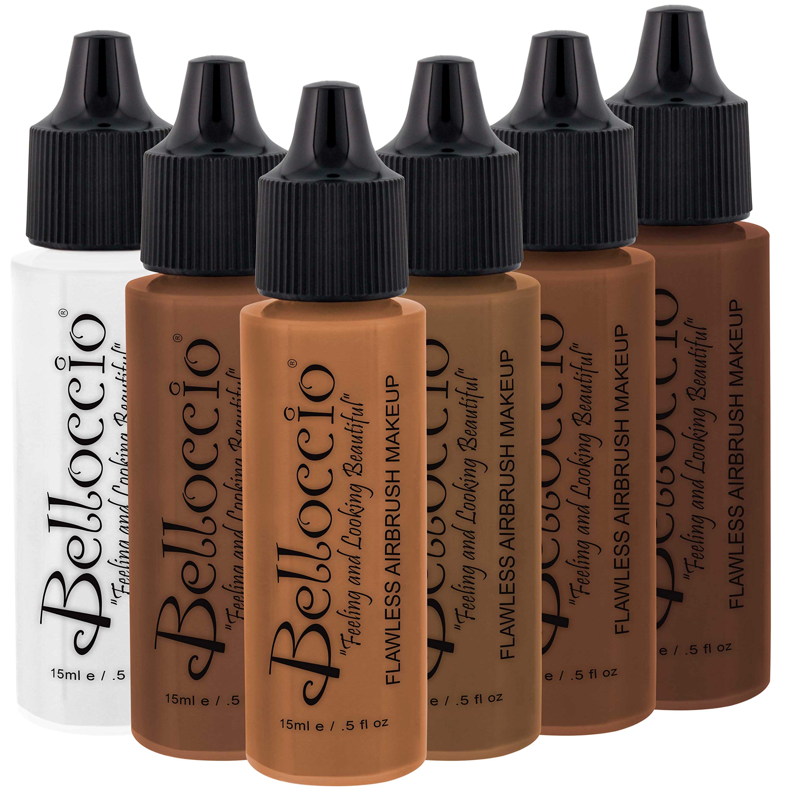 Belloccio Dark Color Shade Airbrush Makeup Foundation Set - Professional Cosmetic Airbrush Makeup in 1/2 oz Bottles