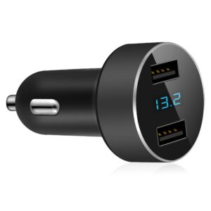 lihan dual usb car charger, 4.8a output, 12/24 volt usb adapter plug for cigarette lighter voltage meter, compatible with iphone,ipad, samsung galaxy, lg, google, black