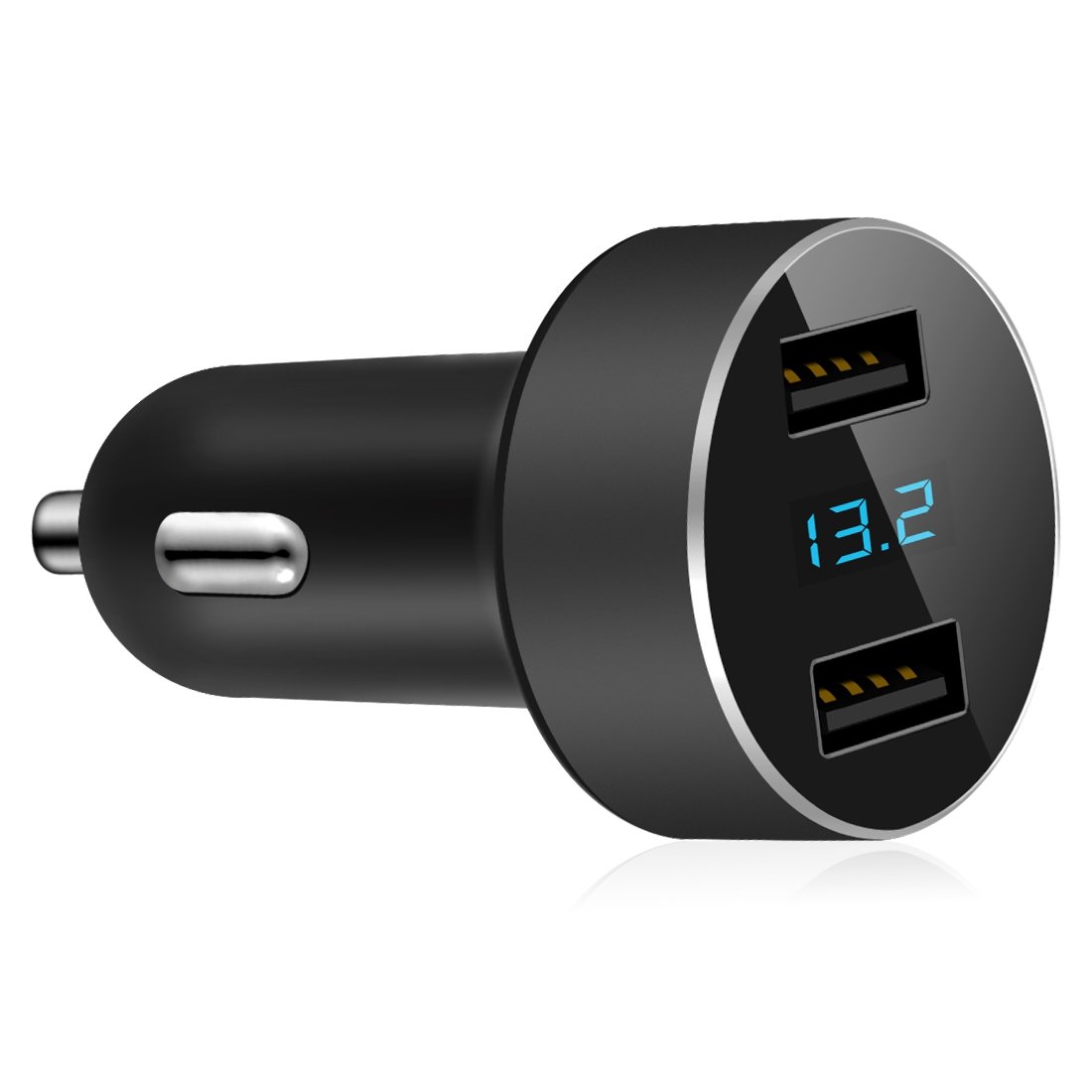 LIHAN Dual USB Car Charger, 4.8A Output, 12/24 Volt USB Adapter Plug for Cigarette Lighter Voltage Meter, Compatible with iPhone,iPad, Samsung Galaxy, LG, Google, Black