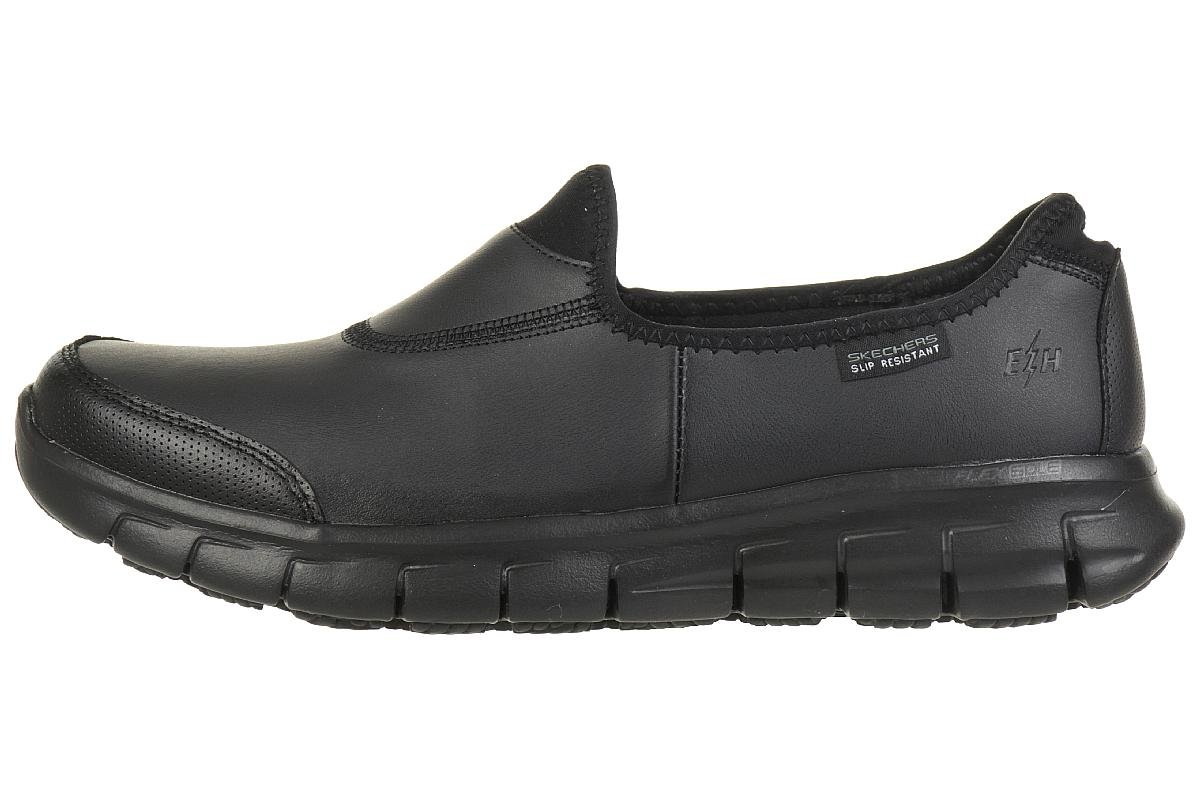 Skechers Women's Sure Track Work Shoes, Black Leather, 7