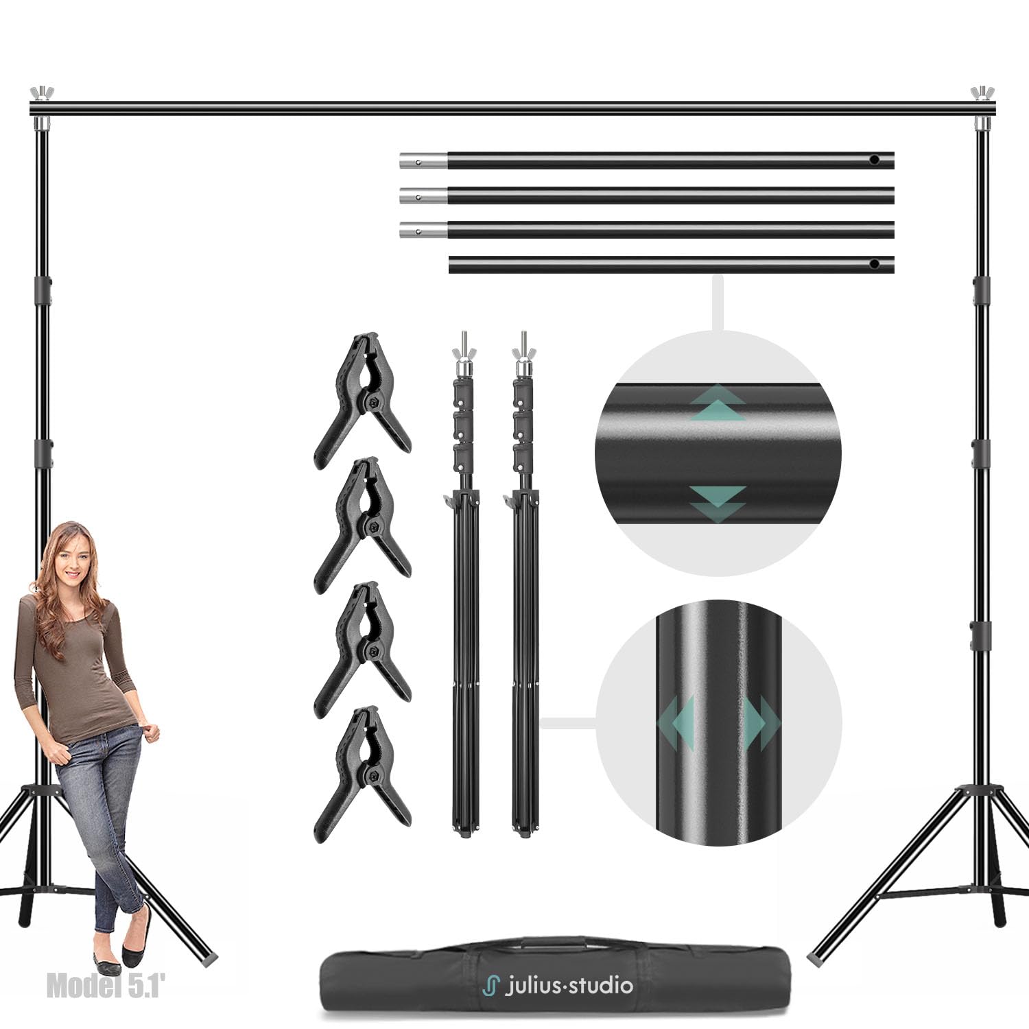 Julius Studio 10 x 10 feet (Upgraded) Large Heavy Duty Backdrop Stands Background Support System Kit, New Metal Head Design, Size-up Joints & Legs, Higher Stability, Clamps, Photo Studio, JSAG242