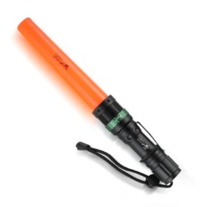 ultrafire 11-inch signal traffic wand led flashlight with strobe mode, wrist strap lanyard, 250 lumens, orange finish