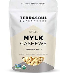 terrasoul superfoods organic raw cashews (mylk grade), 2 lbs, premium quality for snacking, desserts, cashew milk and nut butter making