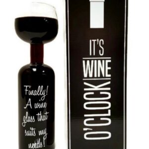 Zhouchou It's Wine O'Clock - Wine Bottle Shaped Glass Novelty Gift - Fits a Whole 750ml Bottle of Wine!!!! (1)