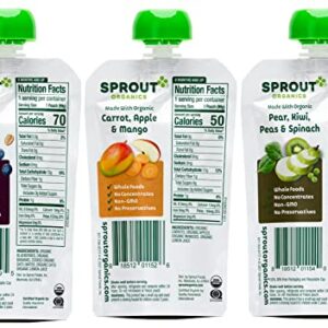 Sprout Organics, Stage 2 Variety Pack, Carrot Apple Mango, Pear Kiwi Peas Spinach & Blueberry Banana Oatmeal, 6+ Month Pouches, 3.5 oz (12-count)