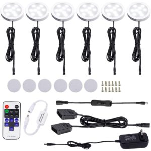 aiboo 12v led under cabinet lights kit 6 pack black cord aluminum puck lights for kitchen counter closet lighting with wireless dimmable rf remote control 6 lights 12w (6000k daylight white)