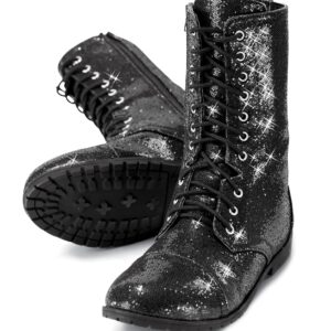 Balera Womens Combat Boots For Dance With Glitter And Zipper Rubber Sole Shoes