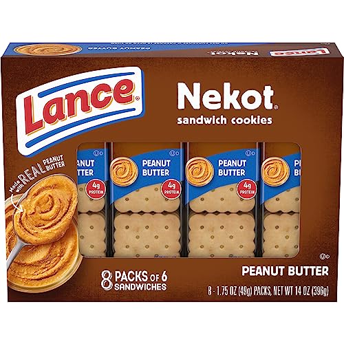 Lance Sandwich Cookies, Nekot Peanut Butter, 8 Individually Wrapped Packs, 6 Sandwiches Each