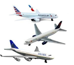 daron american airlines, delta & united airlines b747 die-cast planes - 3 pack