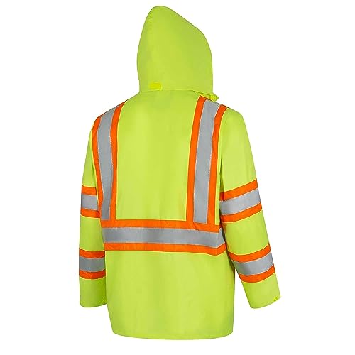 Pioneer High Visibility Safety Rain Suit, Lightweight, Waterproof, Reflective Tape, Polyester PVC, Yellow/Green, Unisex, V1080160U-L, Large