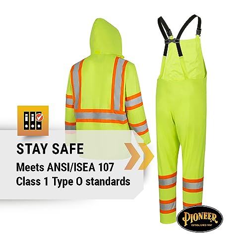 Pioneer High Visibility Safety Rain Suit, Lightweight, Waterproof, Reflective Tape, Polyester PVC, Yellow/Green, Unisex, V1080160U-L, Large