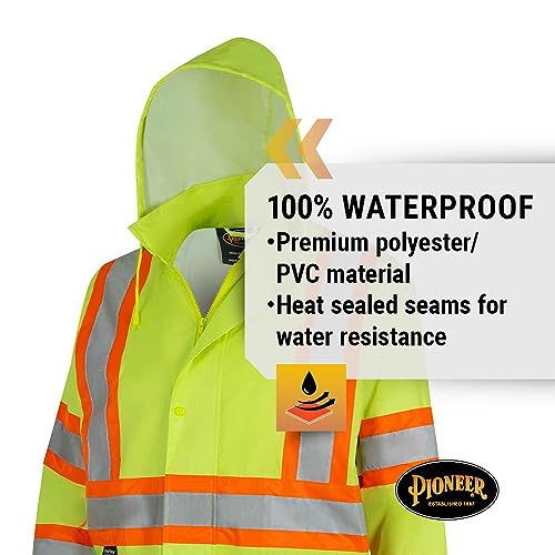 Pioneer High Visibility Safety Rain Suit, Lightweight, Waterproof, Reflective Tape, Polyester PVC, Yellow/Green, Unisex, V1080160U-L, Large