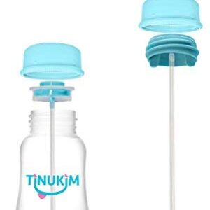 Tinukim iFeed 4 Ounce Self Feeding Baby Bottle with Tube - Handless Anti-Colic Nursing System, Blue - 2-Pack