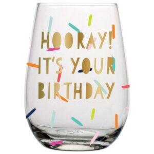 slant collections creative brands stemless wine glass, 20-ounce, hooray it's your birthday