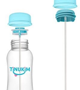 Tinukim iFeed 9 Ounce Self Feeding Baby Bottle with Tube - Handless Anti-Colic Nursing System, Blue - 2-Pack