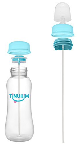 Tinukim iFeed 9 Ounce Self Feeding Baby Bottle with Tube - Handless Anti-Colic Nursing System, Blue - 2-Pack