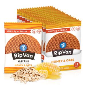 rip van wafels snack wafels, honey and oats, pack of 12, 13.92 ounce