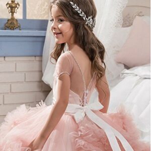 Stunning V-Back Luxury Pageant Tulle Ball Gowns for Girls 2-12 Year Old Pink,Size 10