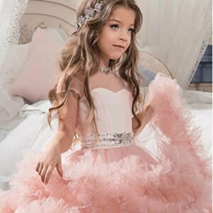 Stunning V-Back Luxury Pageant Tulle Ball Gowns for Girls 2-12 Year Old Pink,Size 10