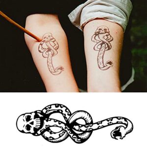 yeeech temporary tattoos stickers waterproof magic snake skull designs black for arm (2 sheets)