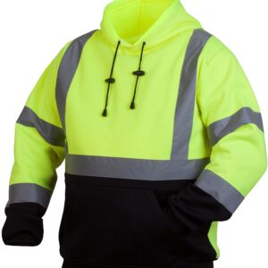 Pyramex Safety Unisex Adult Hoodie Pyramex Hi Vis Lime Safety Pullover Sweatshirt With Black Bottom Large, Hi Vis Lime, Large