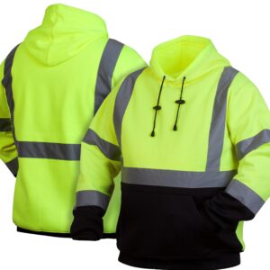 Pyramex Safety Unisex Adult Hoodie Pyramex Hi Vis Lime Safety Pullover Sweatshirt With Black Bottom Large, Hi Vis Lime, Large