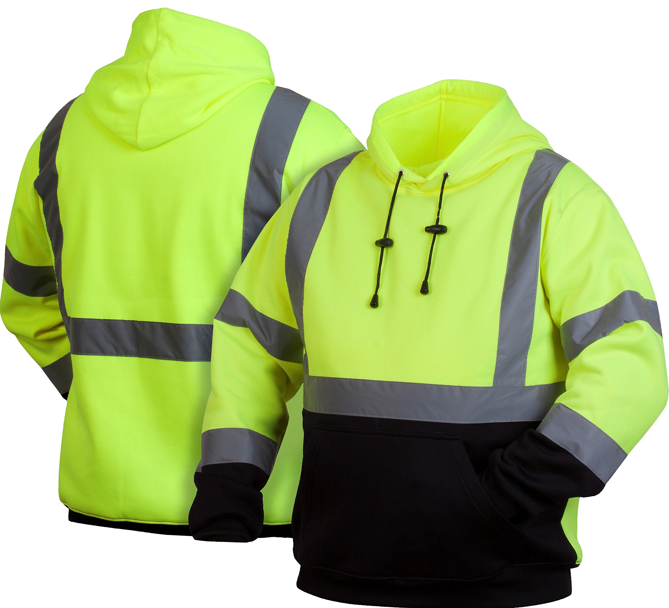 Pyramex Safety Unisex Adult Hoodie Pyramex Hi Vis Lime Safety Pullover Sweatshirt With Black Bottom Large, Hi Vis Lime, Large