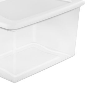 Sterilite 64 Qt Latching Storage Box, Stackable Bin with Latch Lid, Plastic Container to Organize Clothes in Closet, Clear with White Lid, 6-Pack