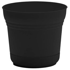bloem saturn round planter with saucer tray: 12" - black - durable plastic pot, matte finish, removable saucer, for indoor & outdoor use, gardening, 3 gallon capacity