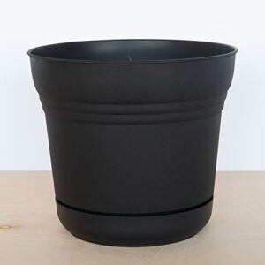 Bloem Saturn Round Planter with Saucer Tray: 12" - Black - Durable Plastic Pot, Matte Finish, Removable Saucer, for Indoor & Outdoor Use, Gardening, 3 Gallon Capacity