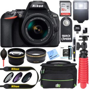 nikon d5600 24.2mp dx-format digital slr camera with af-p 18-55mm f/3.5-5.6g vr lens kit bundle with 32gb memory card, bag, flash, filter kit and accessories (11 items)
