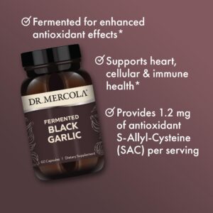 Dr. Mercola Fermented Black Garlic, 30 Servings (60 Capsules), Dietary Supplement, Supports Immune and Blood Pressure Health, Non GMO