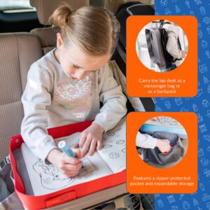 Kids E-Z Travel Lap Desk Tray by modFamily - Universal Fit for Car Seat, Stroller & Airplane - Organized Access to Drawing, Snacks, and Activities. Includes Bonus Printable Travel Games - (Red)