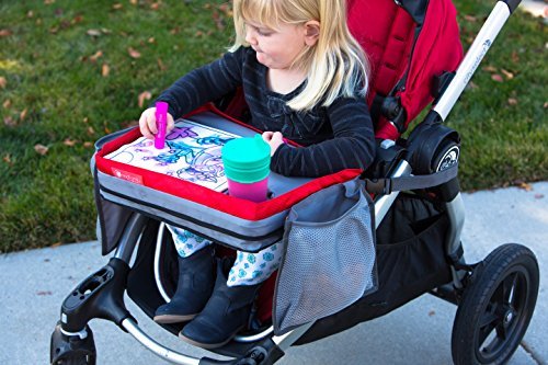 Kids E-Z Travel Lap Desk Tray by modFamily - Universal Fit for Car Seat, Stroller & Airplane - Organized Access to Drawing, Snacks, and Activities. Includes Bonus Printable Travel Games - (Red)