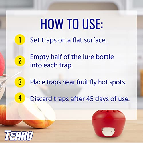 TERRO T2503SR Ready-to-Use Indoor Fruit Fly Killer and Trap with Built in Window - 4 Traps + 180 day Lure Supply