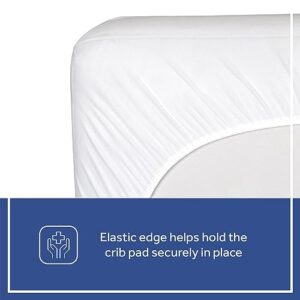 Sealy Allergy Protection Plus Waterproof Fitted Toddler Bed and Baby Crib Mattress Pad Cover Protector, Noiseless, Machine Washable and Dryer Friendly, 52" x 28" - White