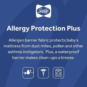 Sealy Allergy Protection Plus Waterproof Fitted Toddler Bed and Baby Crib Mattress Pad Cover Protector, Noiseless, Machine Washable and Dryer Friendly, 52" x 28" - White