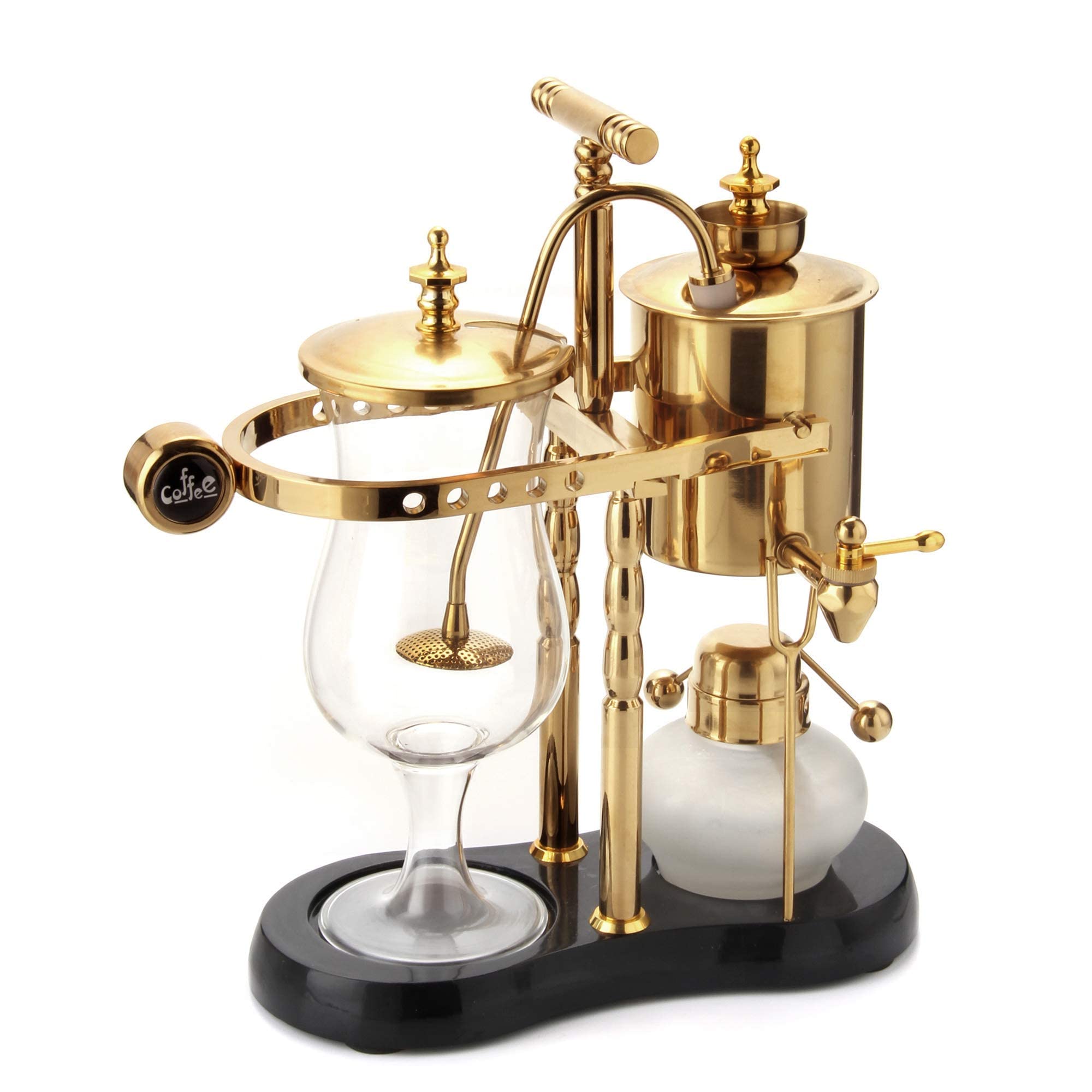 Diguo Belgian/Belgium Family Balance Siphon/Syphon Coffee Maker, Elegant Double Ridged Fulcrum with Tee handle (Classic Gold)