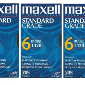 Maxell VHS Blank 3-Pack Standard Grade T-120 6 Hour EP Mode /246m